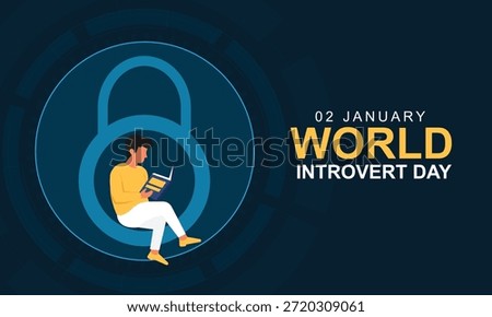 A Man reading a book inside a padlock icon, World introvert day
