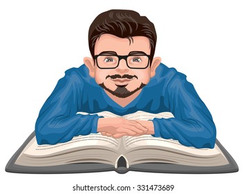 Man reading book. Isolated on white illustration