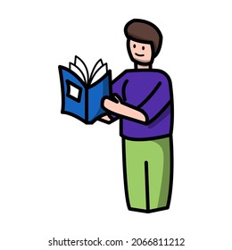 man reading book learn eduction illustration vector graphic