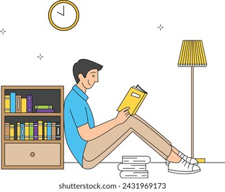 Hombre leyendo un libro en la biblioteca 