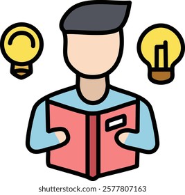 Man reading book with light bulb and lightbulb vector illustration.
