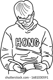man reading book line drawing