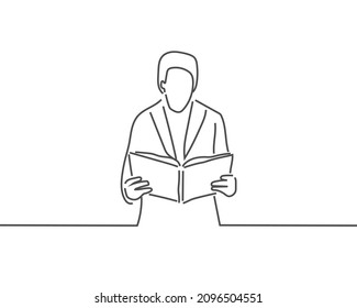 Mann, der eine Buchzeilenzeichnung liest oder eine fortlaufende, einzeilige Illustration