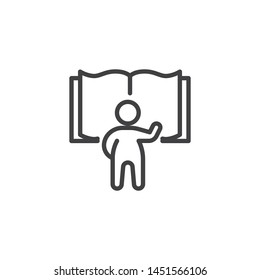 Man reading book line icon. linear style sign for mobile concept and web design. Human and ebook outline vector icon. e learning symbol, logo illustration. Vector graphics