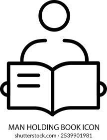 Hombre leyendo un icono de línea de libro para Web, móvil y gráficos de información
