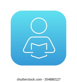 Man reading a book line icon for web, mobile and infographics. Vector white icon on the blue gradient square with rounded corners isolated on white background.