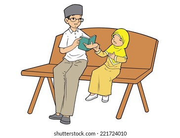 Man reading book to a little girl