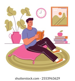 Man Reading a Book in the Living Room