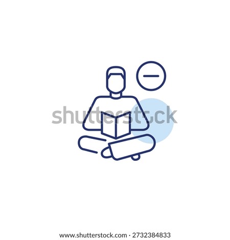 Man reading a book, minus symbol. Library unavailable. Pixel perfect, editable stroke vector icon