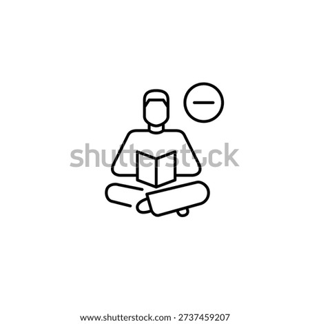 Man reading a book, minus symbol. Library unavailable. Pixel perfect, editable stroke vector icon