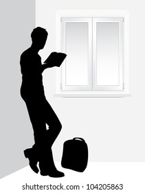 Man reading a book near the window. Vector