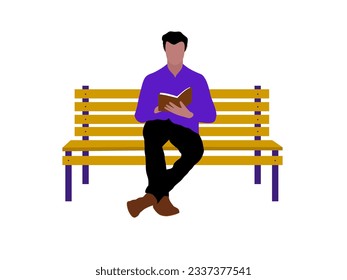 A man is reading a book on a bench. Vector illustration