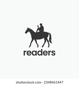 Man reading book on horse creative idea logo design vector illustration
