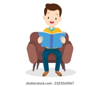 man reading book on sofa