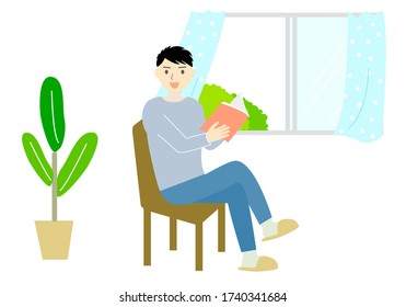 man reading a book, open the window and ventilate