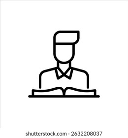Man reading book outline icon. bookworm black line illustration.