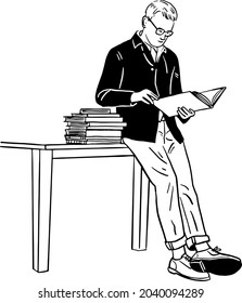 Hombre leyendo libro Personas estilo de vida casual Hand dibujó la línea ilustrativa