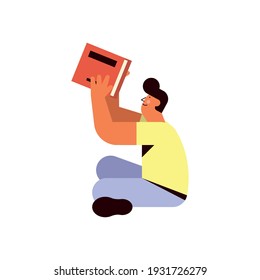 man reading book seated character