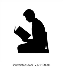 Silueta de libro de lectura de hombre aislado sobre fondo blanco. Diseño de Ilustración vectorial de iconos.