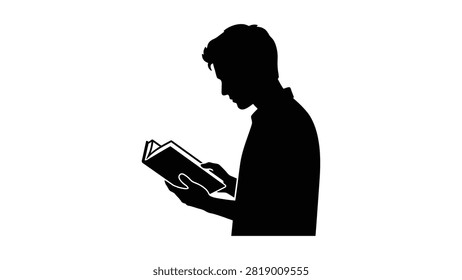man reading book silhouette side view profile boy studying novel student knowledge literature vector illustration isolated on white background stock art symbol icon(Character count: 168 characters)