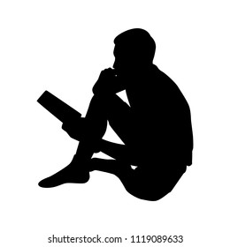 The man is reading book silhouette vector, Education concept, Person in black and white