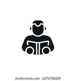Man reading a book simple glyph icon. Vector solid isolated black logo illustration.