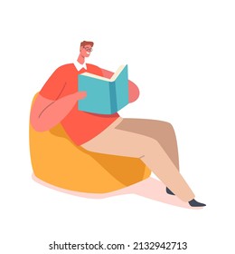 Man Reading Book Sitting In Armchair. Education Or Reading Hobby Concept. College Or University Student Prepare To Exam, Male Character Get Knowledge, Bookworm. Cartoon People Vector Illustration