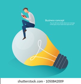 man reading book sitting on light bulb vector illustration