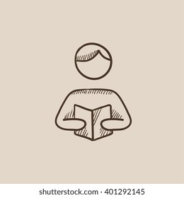 Man reading book sketch icon.