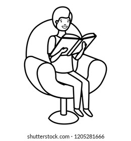 man reading book in the sofa avatar character