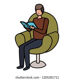 man reading book in the sofa avatar character