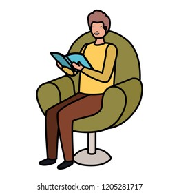 man reading book in the sofa avatar character
