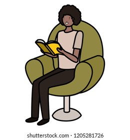man reading book in the sofa avatar character