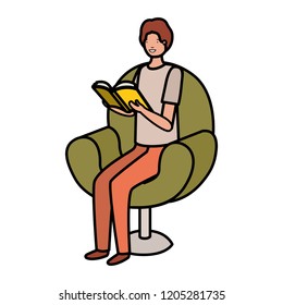 man reading book in the sofa avatar character