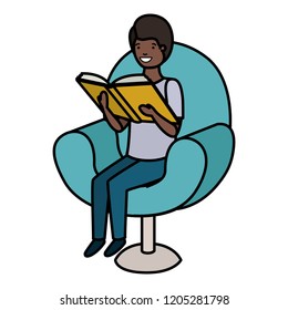man reading book in the sofa avatar character