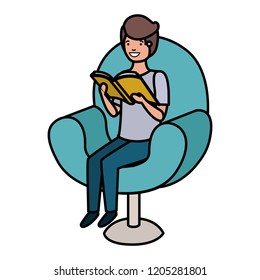 man reading book in the sofa avatar character