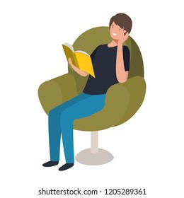 man reading book in the sofa avatar character