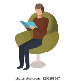 man reading book in the sofa avatar character