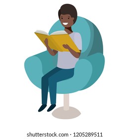 man reading book in the sofa avatar character