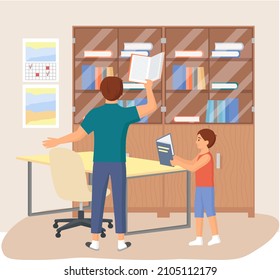 Man reading book, studying at home. Guy student is resting with book, male character is fond of literature, enjoys reading, gets education. Character is reading and resting after work, bibliophile