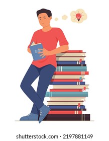 Man Reading a Book and Thinking Good Idea