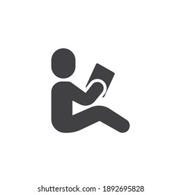 Man reading book vector icon. filled flat sign for mobile concept and web design. Sitting man with book glyph icon. Symbol, logo illustration. Vector graphics
