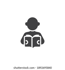 Icono vectorial del libro de lectura del hombre. signo plano relleno para concepto móvil y diseño web. Hombre sujetando un icono de glifo de libro. Símbolo, ilustración del logotipo. Gráficos vectoriales