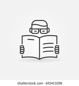 Man reading a book vector icon in thin line style