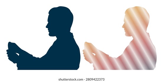 Man reading book vector illustration in two styles. dark blue silhouette and gradient color. clean cut lines for easy use and customization for any project.