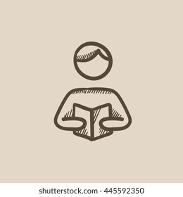 Man reading book vector sketch icon isolated on background. Hand drawn Man reading book icon. Man reading book sketch icon for infographic, website or app.