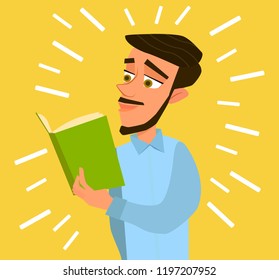 Man reading a book.hipster. Vector illustration in cartoon style.