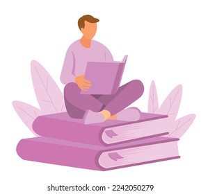 man reading books on books
