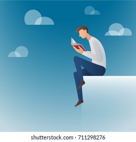 man reading books vector illustration