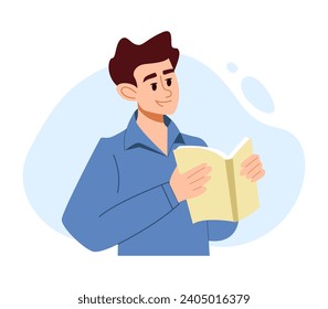 Man Reading Concept. Student or Businessman Sitting with a Book, Education or Learning. Vector Flat Illustration.